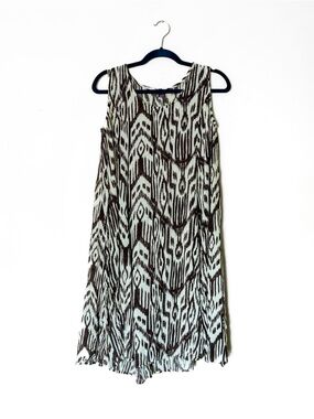 Roamans Abstract Ivory Cream Brown Dress